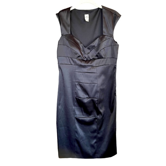 Sangria Black Satin Little‎ Black midi Cocktail Dress LBD size 8 - Picture 1 of 8
